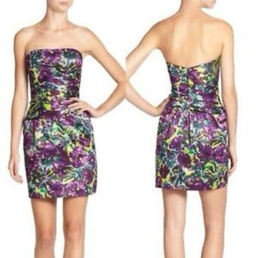 BCBG Satin Purple Strapless Dress